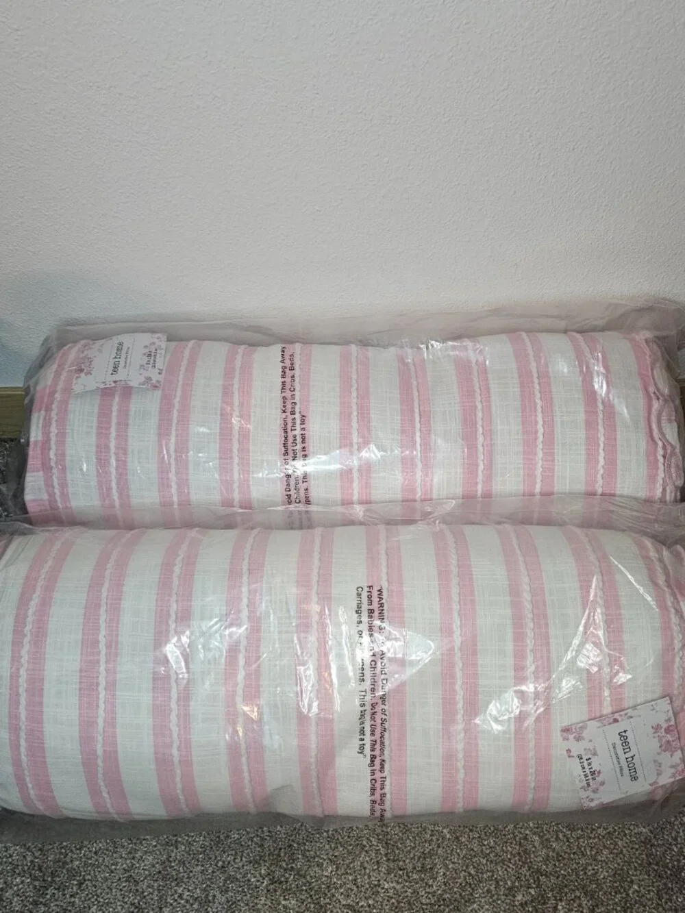 teen home pink and white striped bolster pillows set of 2